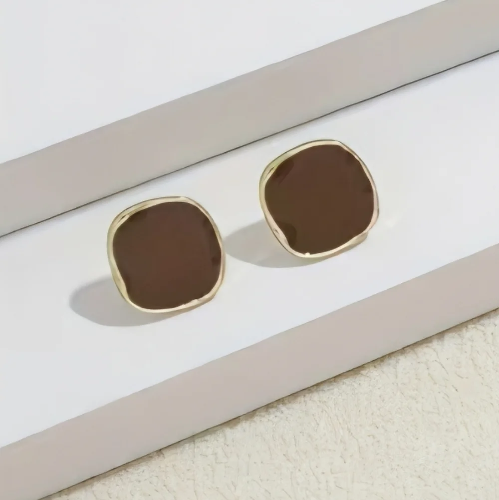 Brown and Gold Square Earrings